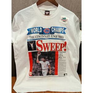 VTG 1990 Cincinnati Reds XL World Series Screen Stars Best Shirt Sticker Tag